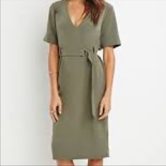 Forever 21 Dresses & Skirts - Olive green midi utility dress belted